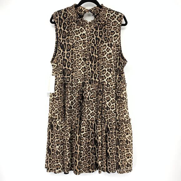 Siren Lily Sleeveless High Neck A-Line Dress Womens Size 1X Leopard Print NEW - Picture 1 of 7